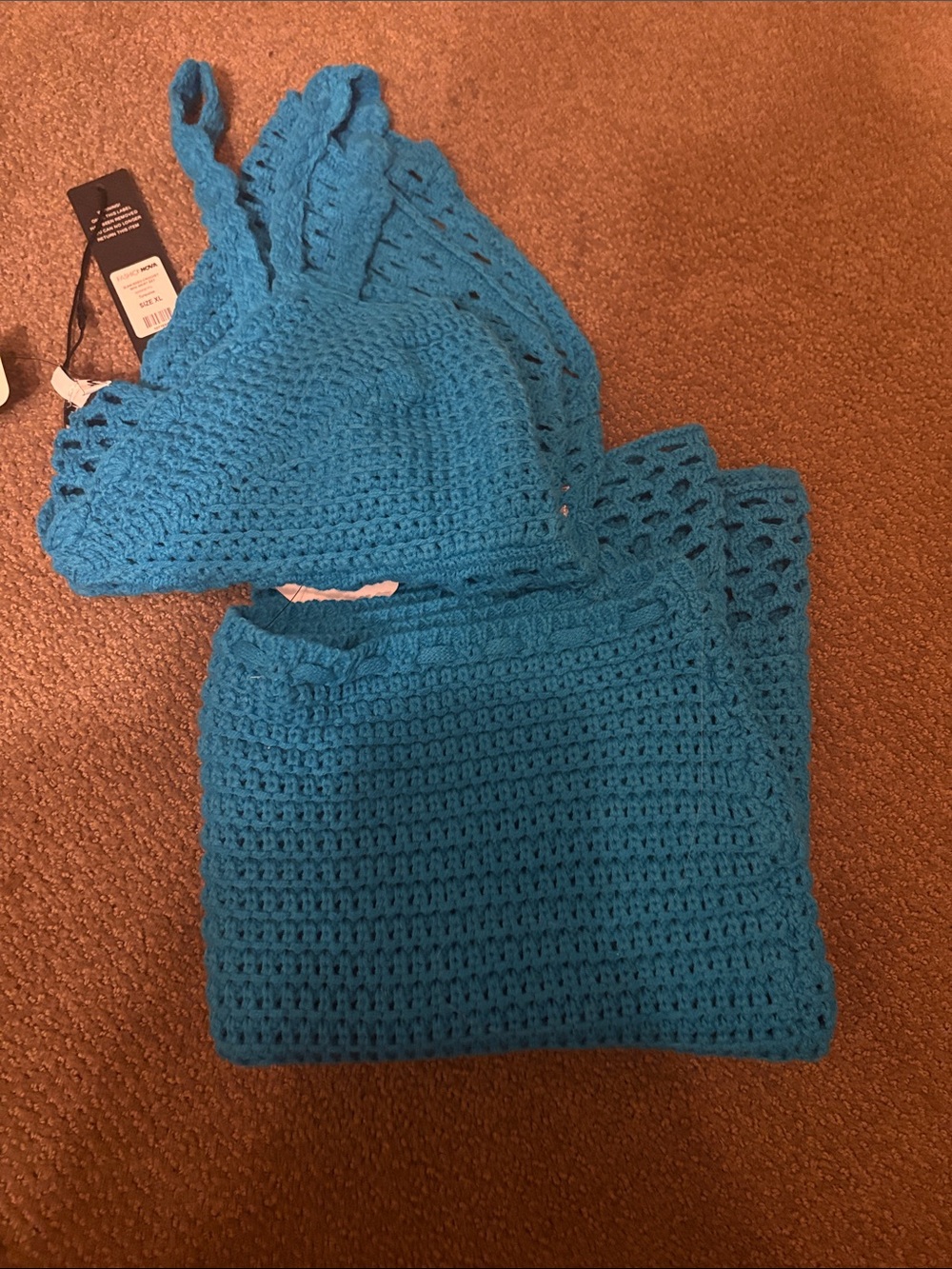 Fashion Nova Teal Crochet Two-Piece Skirt Set
